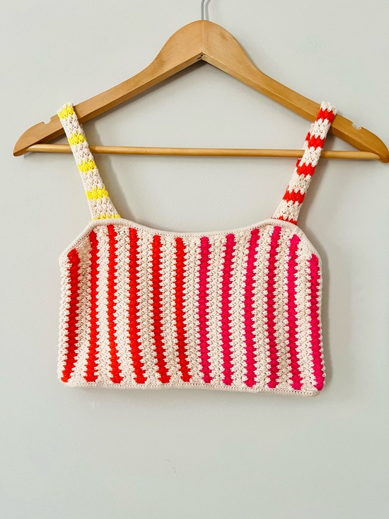 Future Collective Tops - Future Collective Alani Noelle Crochet Crop Top in Cream, Red & Pink Size XS